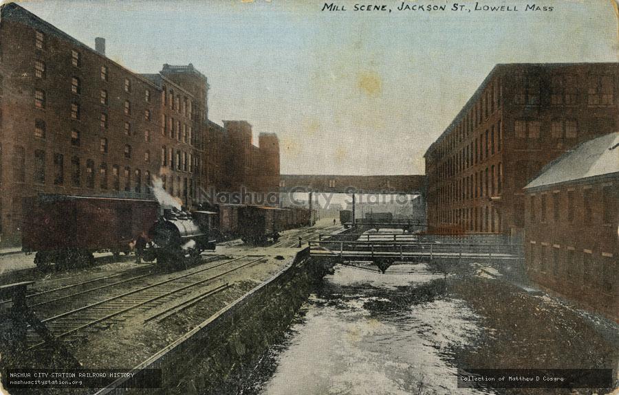 Postcard: Mill Scene, Jackson Street, Lowell, Massachusetts